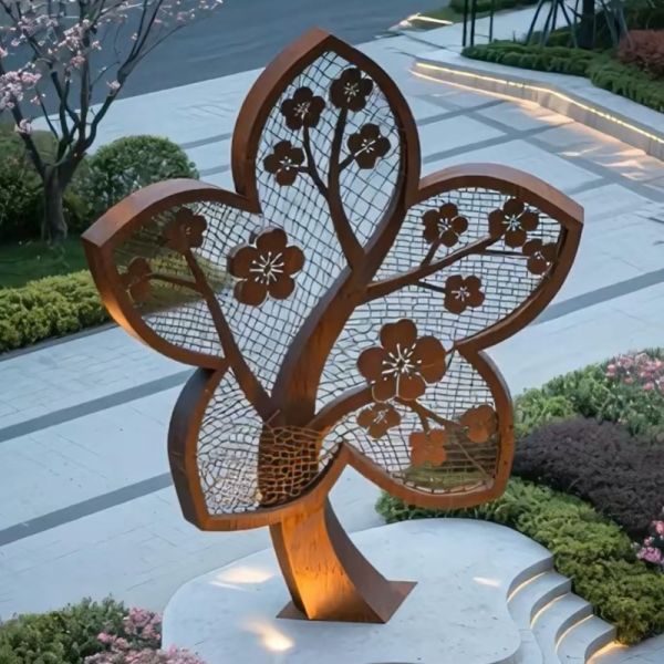 Quality Customized Unique Charm Rust Style Flower Sculpture Suitable For A Hotel Lobby wholesale