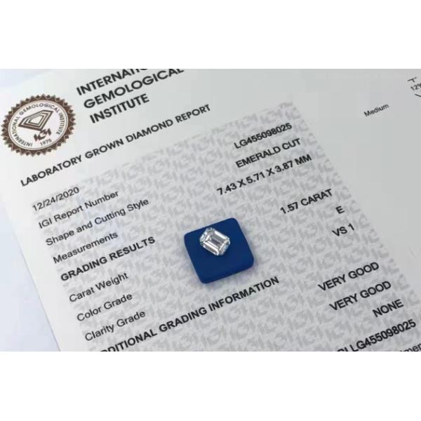 Emerald Cut Lab Grown Diamond Jewelry 1.57 Ct E VS1 VG HPHT Diamond