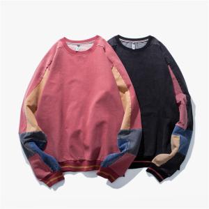 Retro Crew Neck Contrast Color Oversized Pullover Sweatshirt Without Hood