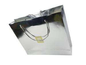 Cheap Jinghui Printing Company Silver Color Shinny Craft Lamination Custom Design Paper Bags with Rigid Handle for sale