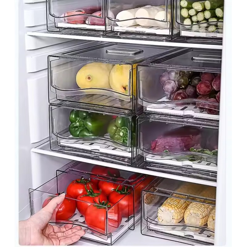Practical Drawer Style Stackable Transparent Food Storage Container for Refrigerator Kitchen Pantry