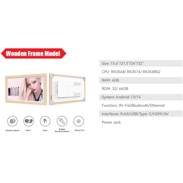 21.5Inch RK3588 Wooden Frame Android 13 Tablet POE NFC Wall Mounted Tablet PC for Advertising Use