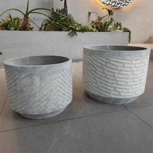 China Unique Texture Surface Fiber Clay Planter Frost Resistant Round Flower Pot with Matte/Glossy Finish on sale