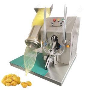 China SUS 304 Garlic Onions Mesh Bag Packing Machine Fruit Net Bag Clipper Machine Barrel Size 18/8cm on sale