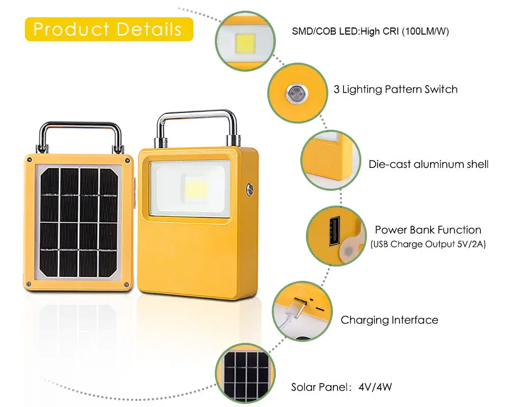 Super bright portable solar work lamp | Three mode lighting | Emergency power bank function | Outdoor camping car emergency