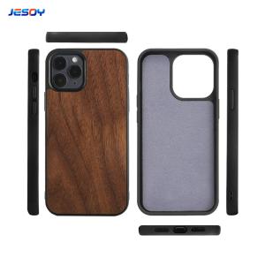 Smooth Finish Real Wooden Mobile Phone Cover TPU Shockpoof Soft Black