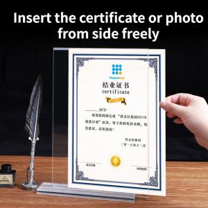 A4 Acrylic Advertising Display Tabletop T Shape Transparent Acrylic Certificate