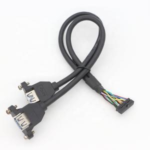 China Screw Locking Stud Dual USB 3.0 Type A Female Panel Mount Cable on sale