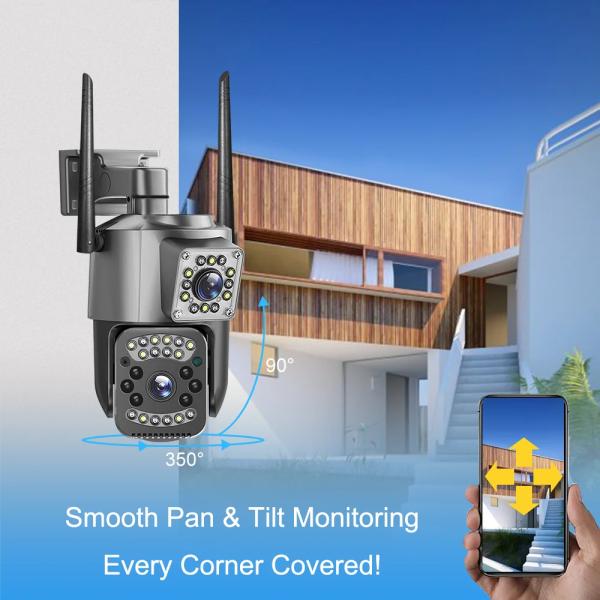 4MP Wireless IP Security Dual Lens 4G Bullet PTZ Camera V380 Bullet 3.5Inch Black