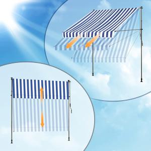 Manual Retractable Clamping Awning for Patio Balcony, Metal and Polyester,