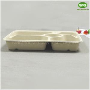 5-Coms Biodegradable Rectangle Tray With Lid-Bagasse Sugarcane Fiber Tableware
