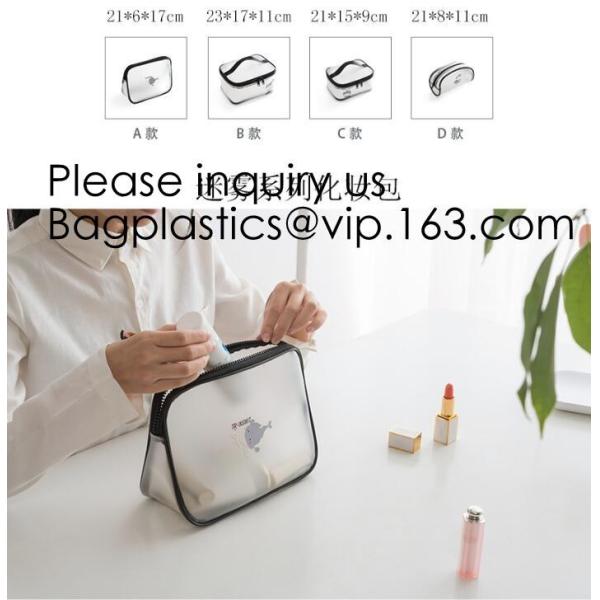 Travel Transparent Pvc Toilet Cosmetic Bag Clear Make Up Pouch,Waterproof Custom Logo Geometric Black Pouches Cosmetic B