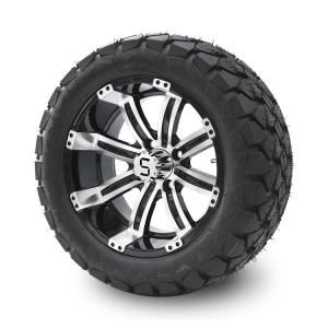 Golf Cart 14'' Aluminum Wheel and 22x10-14 All Terrain DOT Tire Combo - Machined/Glossy Black
