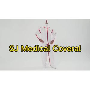 China S&J Disposable Coverall with Hood Protection Suit Elastic Wrist Cuff Front Zipper, Water Resistant Premium Type5/6 coveralls on sale