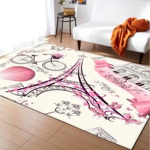 Retro Paris Tower Pink Flower Carpet with Printed Crawling Pad