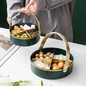 Anti Rust 16cm Diameter Steel Fruit Basket With Golden Handle