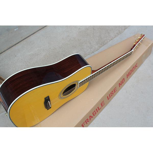 Factory custom yellow 41" full solid OM 42 acoustic guitar with ebony fretboard,Abalone binding and inlay,Wilkinson tune