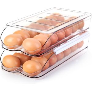 Egg Holder For Fridge, Automatic Rolling Egg Container For Refrigerator,