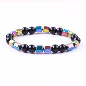 8mm Handmade Natural Elastic Crystal Stone Obsidian Hematite Bead Bracelet