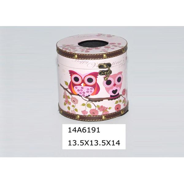 Quality Bathroom Vanity PU Leather Round Wooden Tissue Box wholesale