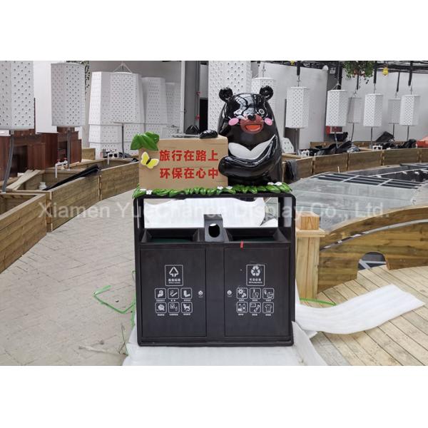 Public Shopping Centre Decorations Dustbin With Black Bear Statue