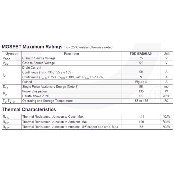 FDD16AN08A0 Transistor IC Chip TO-252AA ADE Chip 75V 9A 50A 135W