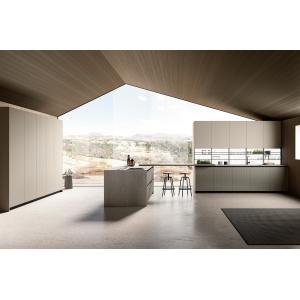 Modern Textured EB Board Kitchen Cabinet Customized With Dinning Table