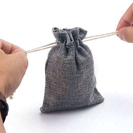 Quality Lightweight Clear Jute Mesh Drawstring Bags Burlap Natural Fibers Grey Color wholesale