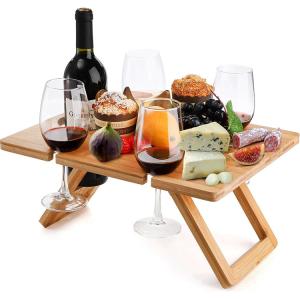 Portable Outdoor Indoor Wooden Bamboo Folding Picnic Tray Table for Snacks and