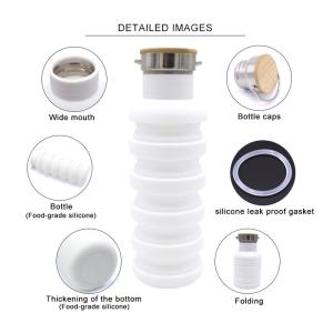 550ml Portable Silicone Water Bottle Collapsible With Wooden Lid