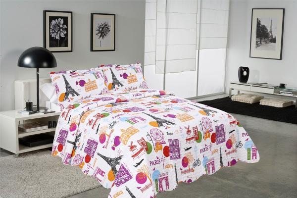 Quality Modern Style Printed Quilt Set With Classic Ticking Printing For Bedrooms wholesale