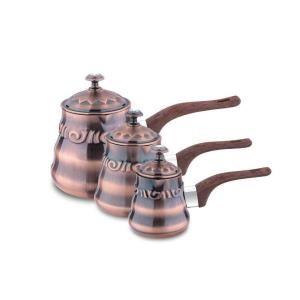 Cheap Middle east type stainless steel browen color 3 pcs milk cup with lid and bakelite handle &amp; tea pot &amp; coffee pot for sale