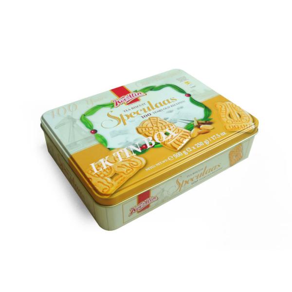 Rectangular big Printed Metal Cookie Biscuit Tin Box With Hinged Lid