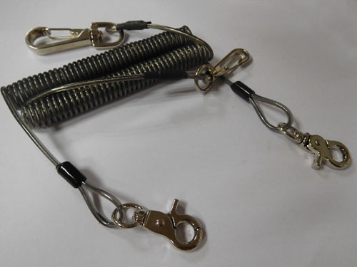 Big strong pulling coil tether holder black spiral coil lanyard with thumb hooks