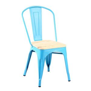 White Cafe Tolix Dining Chair Stackable Metal Restaurant Chairs With Wooden Seat