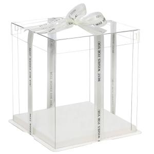 High quality clear acrylic square plastic cake box packaging with ribbon