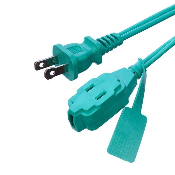 3 Outlet Extension Cord with Green PVC Jacket Material SPT-2 14/2 AWG 6FT/12FT 2