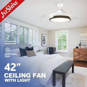 Cheap Retractable Ceiling Fan for Bedroom No Noise Warm Light 1stshine LED Folding Metal Body for sale