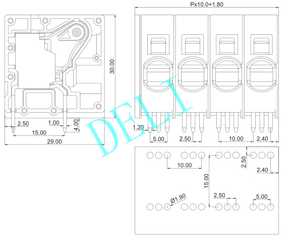 1P-XxP Poles PCB Connector Phosphor Bronze / Tin Plated Pin Header DL205R-XX-10