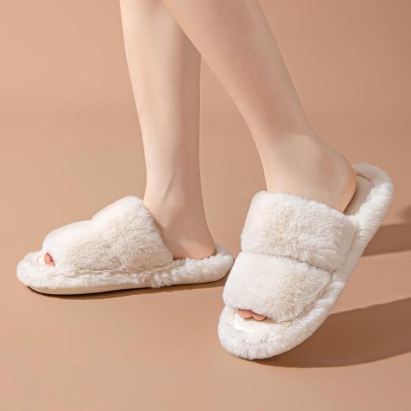 Quality Y-Z Plus Size Soft Cozy Plush Fluffy Open Toe Warm House Ladies Flat slippers for Women Plush Indoor Slipper wholesale
