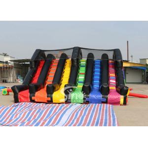 6 Lane Color Run Adults Inflatable Obstacle Course With 2 Hill Slides For