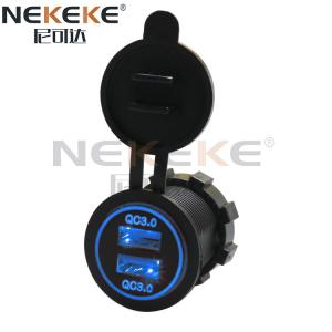Waterproof 12V 24V QC3.0 Power Socket , Dual Port USB Socket For Car Charger