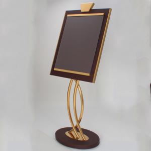 China Customized Golden Metal Sign Holder Hotel Restaurant Metal Sign Stand on sale