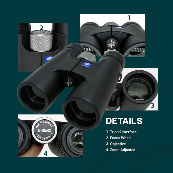 Adults Professional Black 8-15x42 Zoom Compact Roof Binoculars For Hunting
