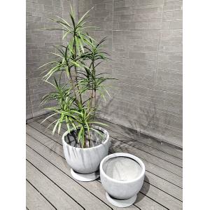 Light Grey Round Bowl Shape With Pedestal Base Fiber Clay Planter Architectural