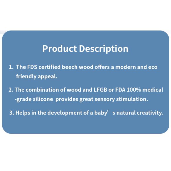 Educational Wooden FDA Elephant Silicone Teething Rattle Medical Grade