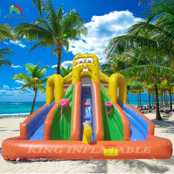 Commercial Water Slide Inflatable Kids Outdoor Double Lane Water Slide Bounce House Inflatable Water Slide with Pool