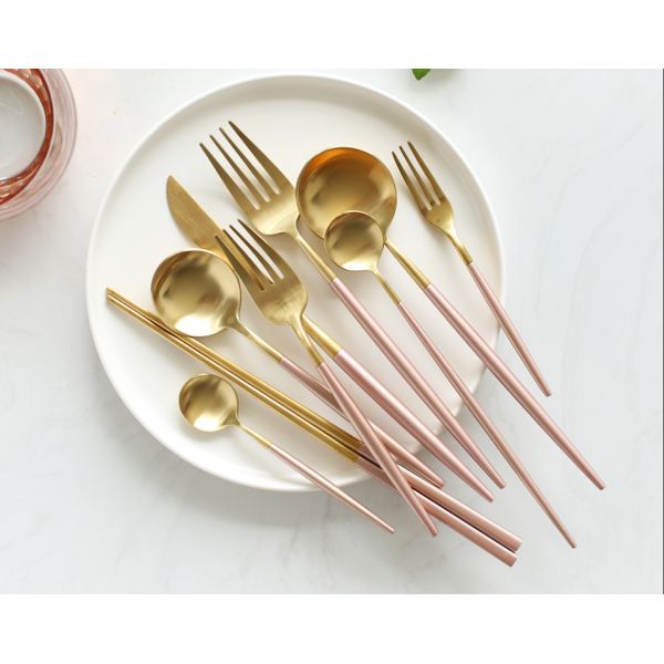 NC099 Hotel Pink and gold color Cutlery Set Stainless steel flatware /le posate talheres