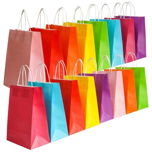 Retail Multi Colored Kraft Paper Shopping Bags with Folding Style and Custom