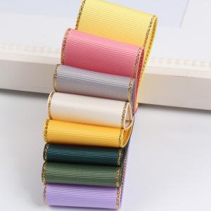 2.5cm Polyester Gold Edge Double Face Grosgrain Ribbon for Christmas Tree and
